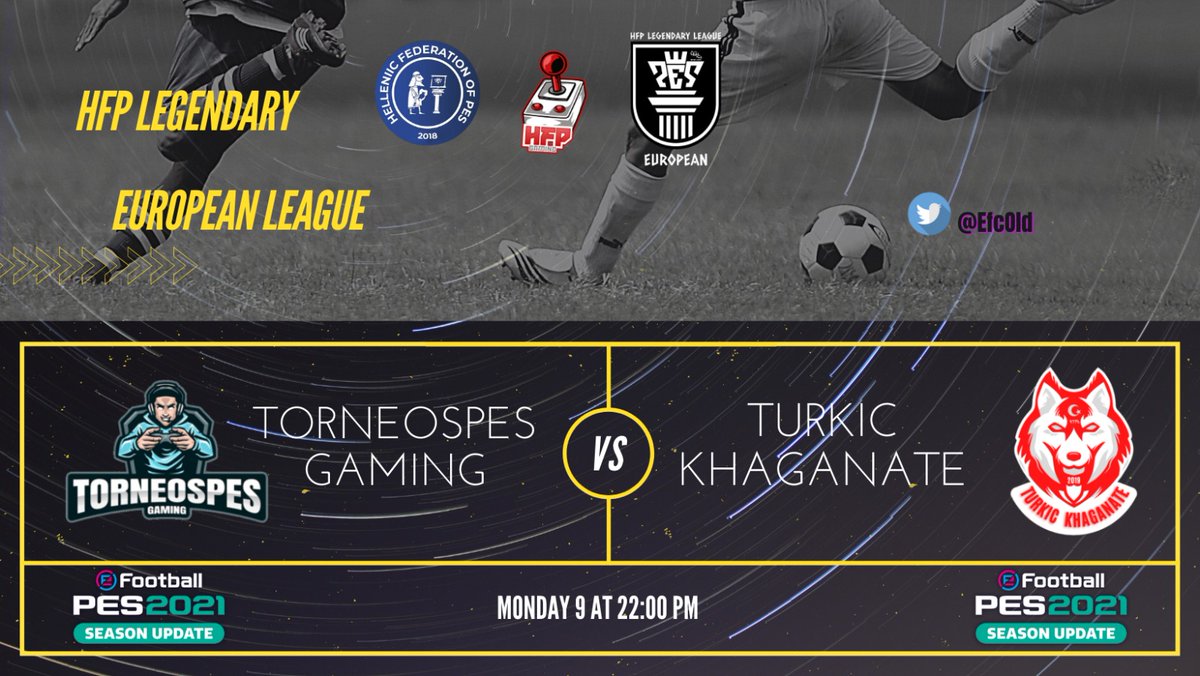 🏟️ ¡Duelo de titanes!

⏰ 22:00 CET &amp; 22:40 CET

⚔️ <a href="/EfcOld/">Old School EFC</a> 🆚 <a href="/e_turkic/">Turkic Khaganate eSports</a>

 📺youtube.com/user/jujepu93

<a href="/Hellenic_Pes/">Hellenic PES Federation</a> 
<a href="/HFPLeague11vs11/">HFP Legendary League 11vs11</a> 
<a href="/Rober_acosta86/">Roberto</a> 
<a href="/PesLuis/">TORNEOSPESGAMING ( luis-belloto)</a> 
<a href="/Jujepu93/">Juanfra Puertas</a>