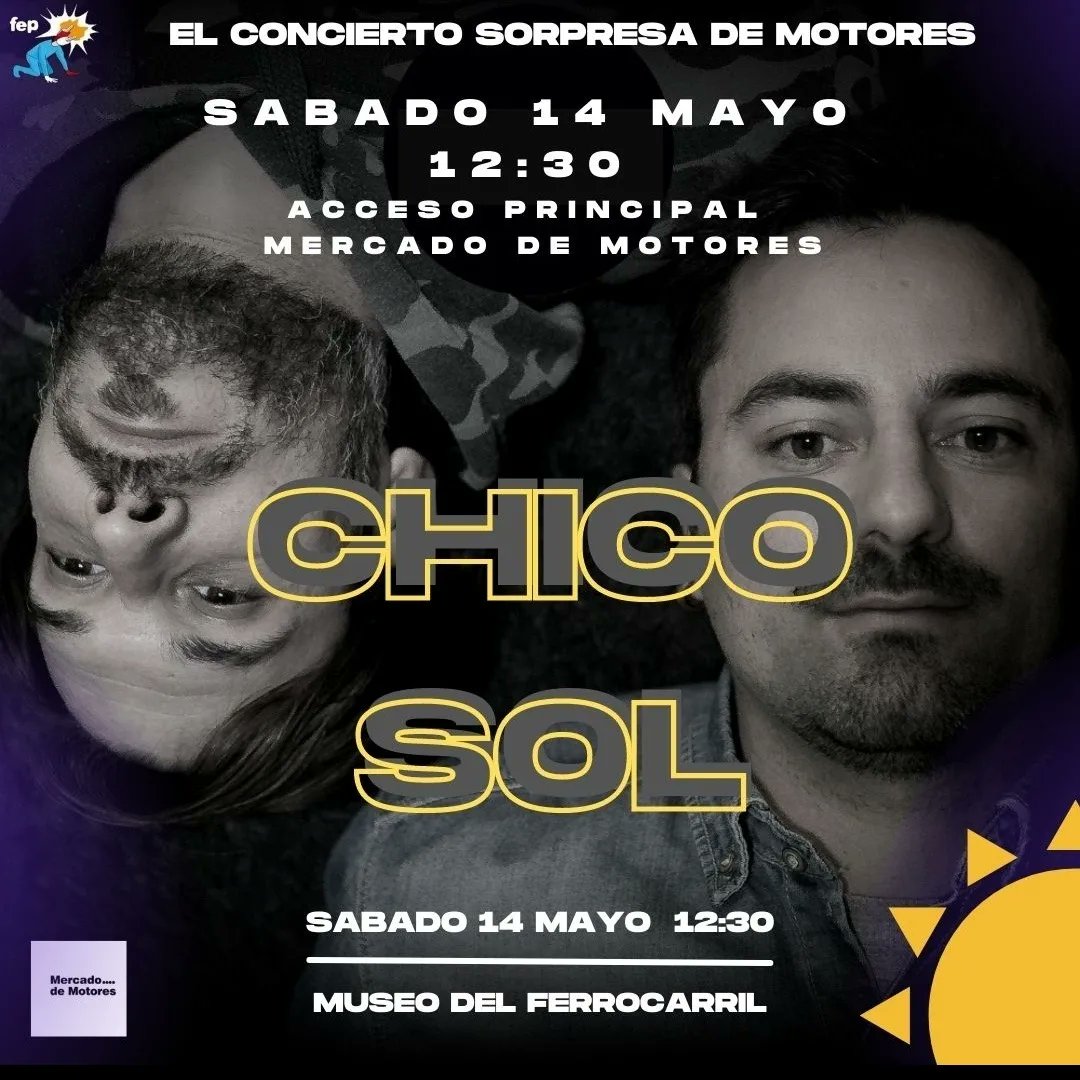 FepProducciones's tweet photo. Este Sábado 14 a las 12:30 en @MercadodMotores #elconciertosorpresademotores nos trae a #ChicoSol
Rock, rumba, reggie, buen rollo a raudales. Vermut, calor, San Isidro y buena música 
Te apuntas? https://t.co/E8TGjahliP