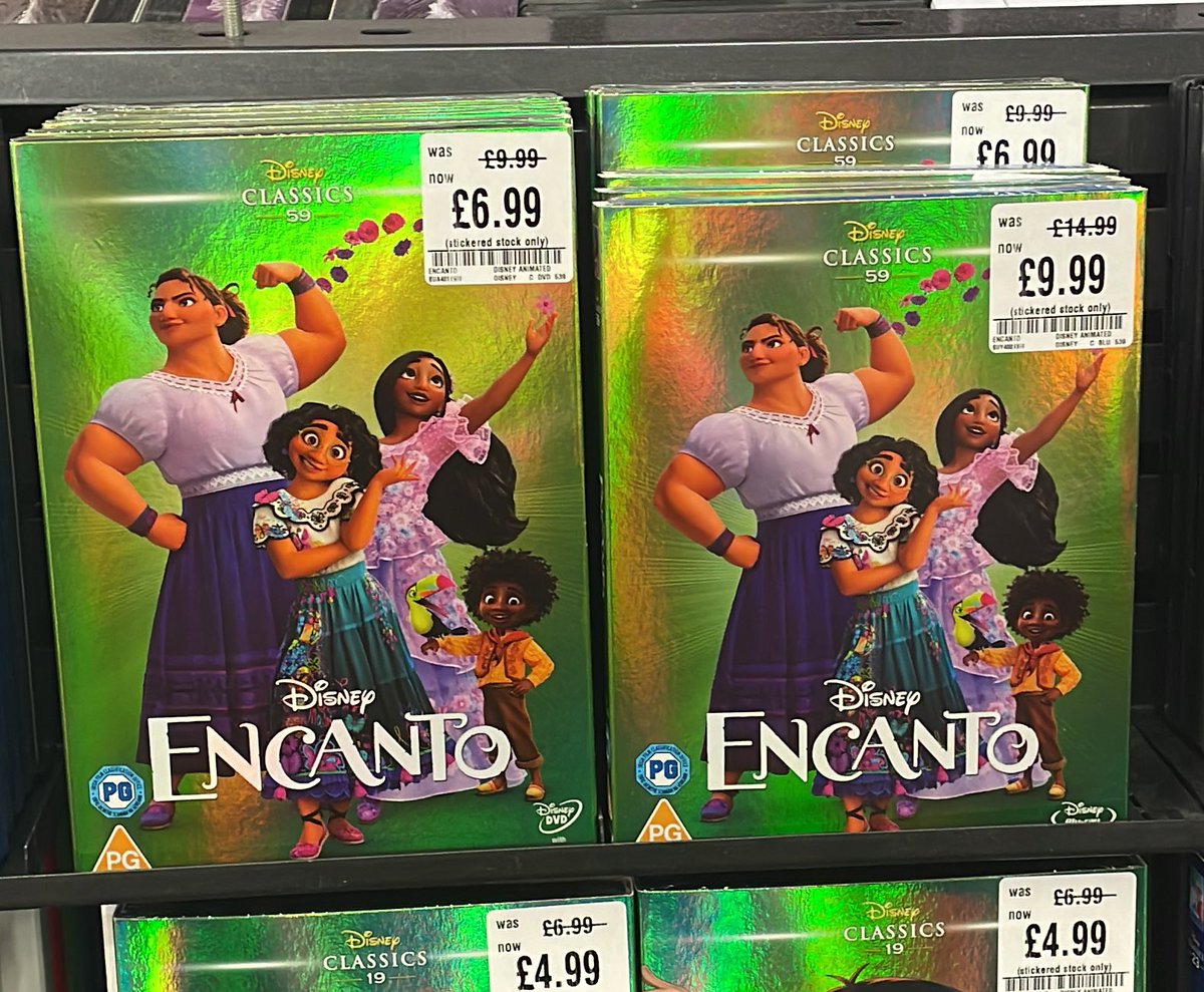 hmvNewcastle's tweet photo. The new @Disney #LoveAnimation promotion starts today 🤩 With dozens of titles starting at as little £2.99 and the nice new sparkly sleeve for the global phenomenal that is @EncantoMovie https://t.co/xpFoSDEI4d