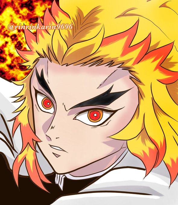 かりん🐱🍀さんがTwitterに投稿した煉獄杏寿郎(鬼滅の刃)のイラスト。