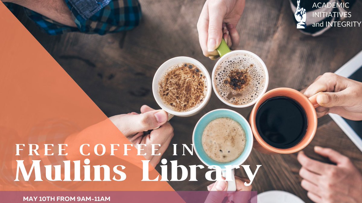 HonestyUark's tweet photo. Take a study break with us in Mullins Library tomorrow! We’ll be handing out free coffee &amp; tea from 9am-11am. Come say hi! https://t.co/jHJB5ySpUb