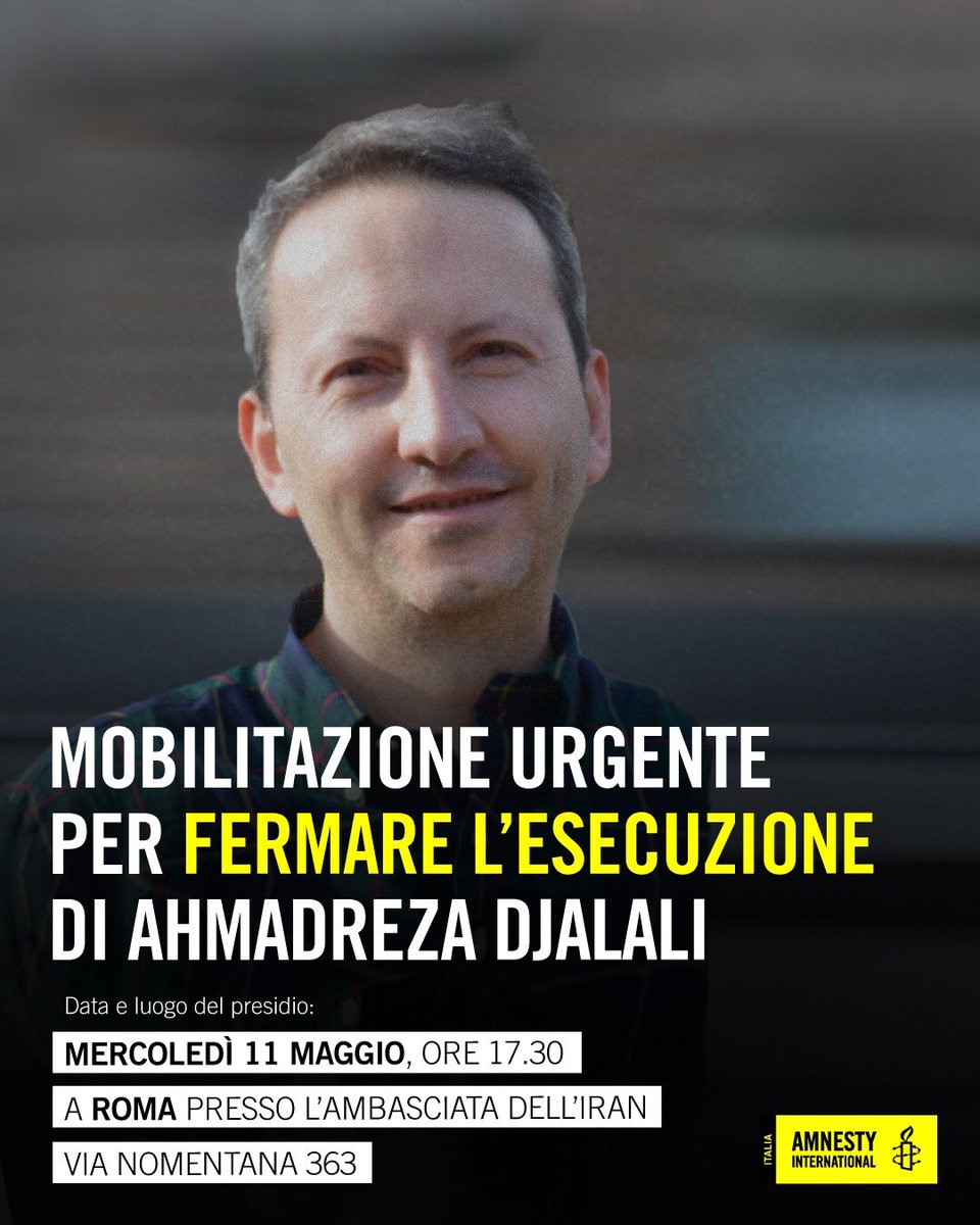 tiz_ciavardini's tweet photo. Aderiamo al sit-in presso l’Ambasciata della Repubblica Islamica dell’#Iran per chiedere la sospensione della condanna a morte e l’immediato rilascio di #AhmadrezaDjalali  Roma - mercoledí 11 maggio ore 17,30. @BeppeGiulietti @Artventuno https://t.co/I1B7lixWSG