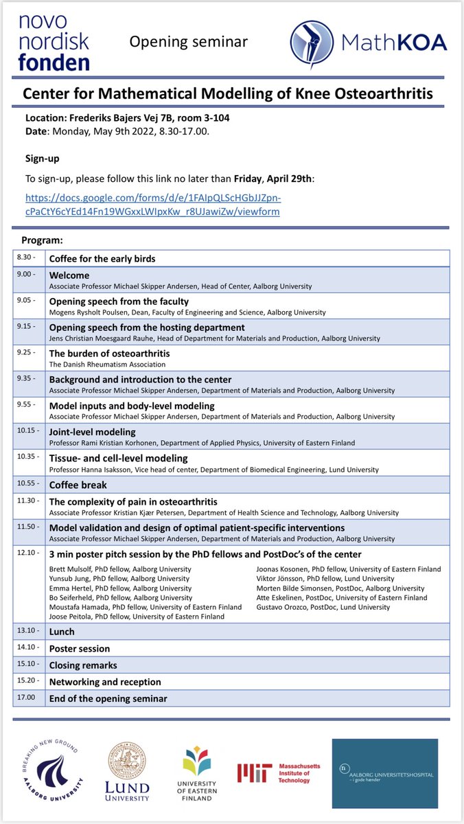 NielsEjskjaer's tweet image. Great Opening Seminar for @MathKoa at @Aalborg_Uni led by professor @Michael_S_A. 11 excellent 3 min pitches from 11 PhD-students and PostDoc’s. #MortenBildeSimonsen on “Musculo-Skeletal Modelling”
➡️ hst.aau.dk/news/news/the-…
@Lund_BioMech @UniEastFinland @MIT @AalborgUH @Reg_Nord