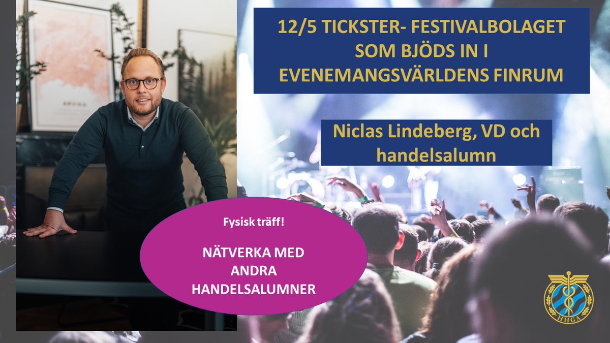 HHGAtweets's tweet photo. 12/5 Tema entreprenörskap: Niclas Lindeberg, VD på Tickster. Fysisk nätverkslunch. Ät, lyssna och nätverka! Läs mer och anmäl dig här https://t.co/wbX0S23Xhx https://t.co/8ZMAORuayu