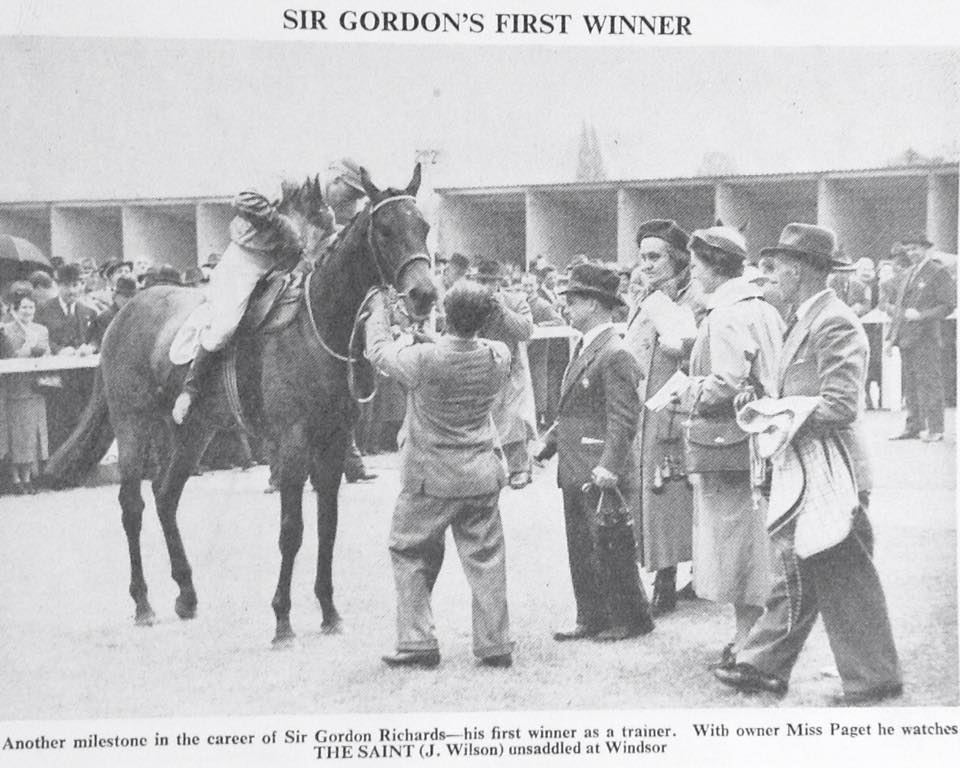 MikeWass2's tweet photo. OTD 1955 Sir Gordon Richards, Champion Jockey 26 times, sent out his first winner as a trainer when 2-y-o The Saint ridden by stable jockey Jock Wilson and owned by the renowned Miss Dorothy Paget won the Frogmore Plate @WindsorRaces. 🏇👏 #RacingFacts #RacingMemories https://t.co/UpvNUpyu4T