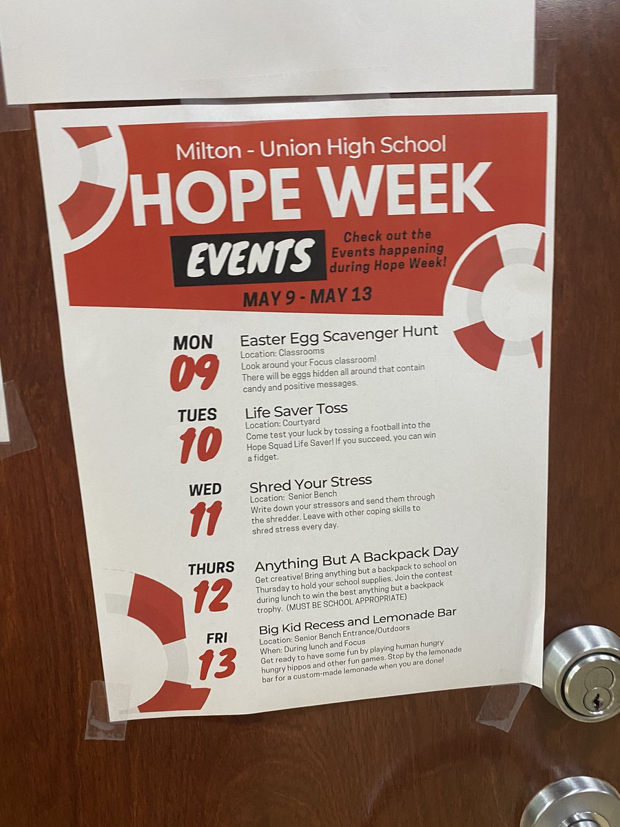 hope week themes,
tomorrow (05/10) has been changed to anything but a backpack day!!
