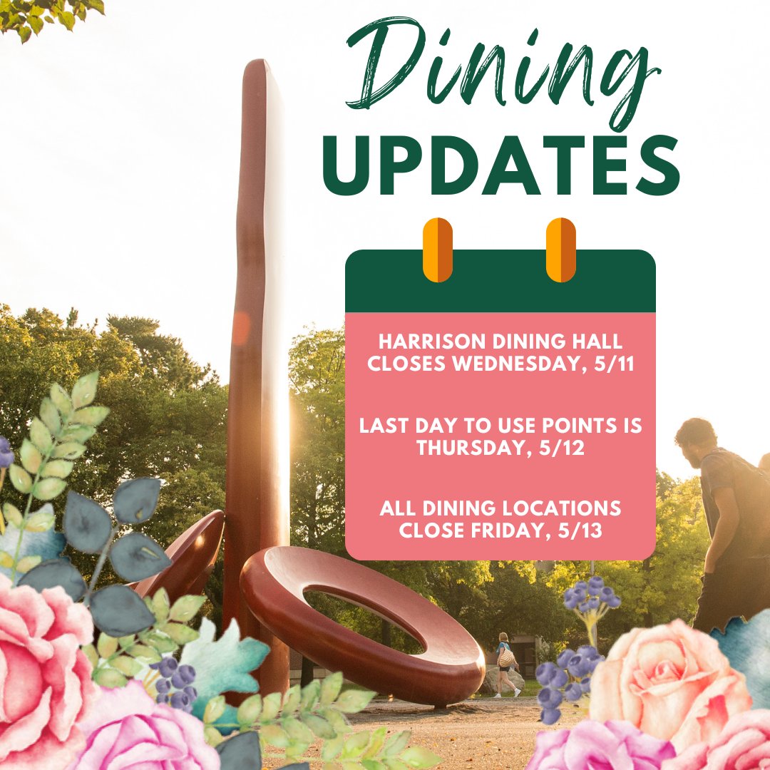 It's the last week of the semester! Keep these dates in mind to avoid getting hangry! 😋