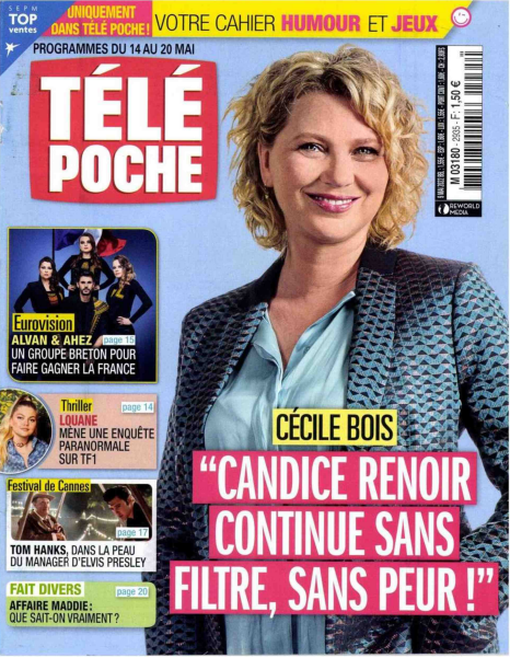 francetvpro's tweet photo. #LaPresseEnParle @France2tv 

Cette semaine, "Candice Renoir" est en couverture de @Telepoche et Télé Z 

La saison 10 inédite est à découvrir dès le :
📅vendredi 20 mai à 21.05

Avec #CecileBois et #RaphaelLenglet

#Creation #Serie @Francetele https://t.co/pIPB3moVjf