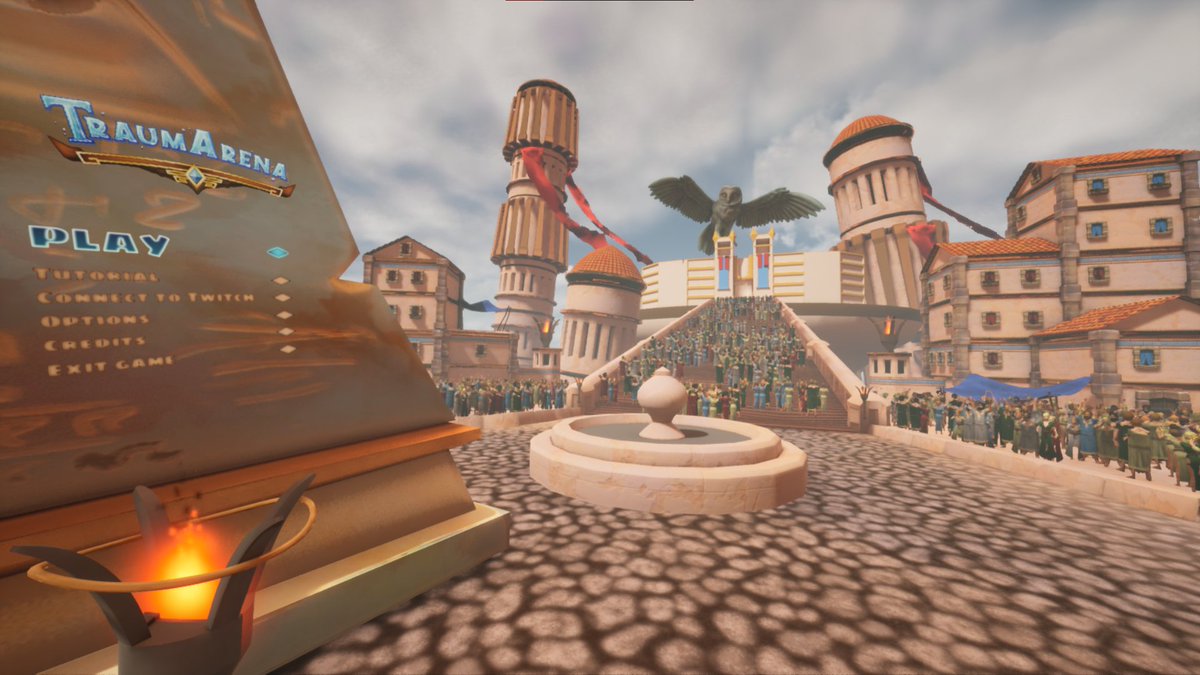Traumarena's tweet photo. You might have already seen the main menu's city but behold, it is now a crowded space ! https://t.co/bxSBI8jJ76