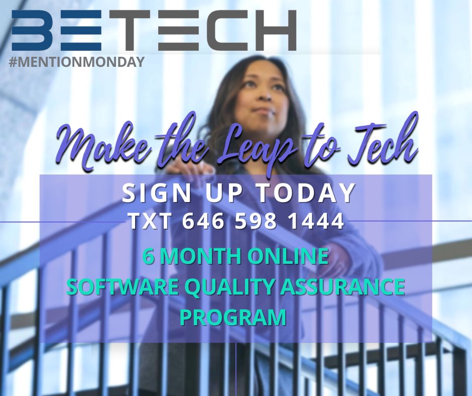 BetechSQA's tweet image. Sign up today! You belong in tech. 

google.com/amp/s/www.wsj.… #softwareengineer #classesstartsoon #studengoals #onlineclasses #QA #womenintech #mentionmonday