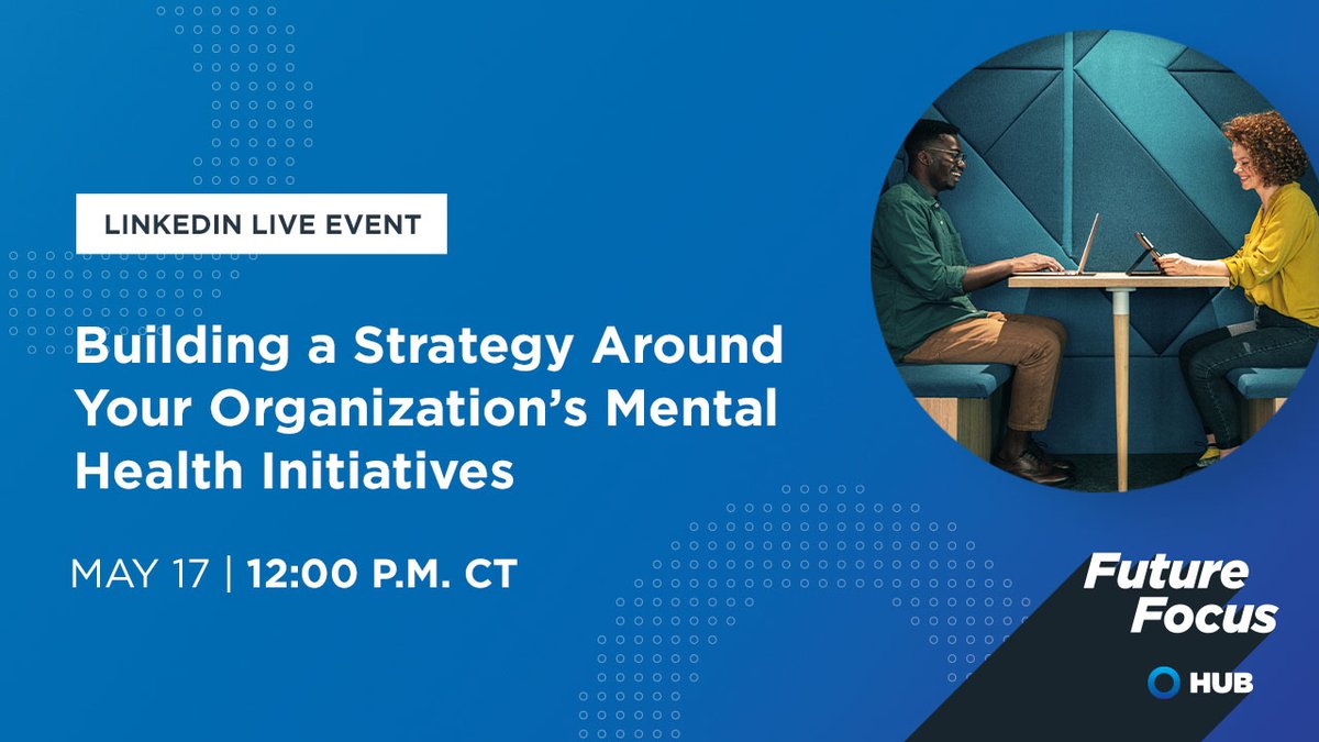 KevinS_InsProf's tweet photo. Register for HUB's next #LinkedInLive occurring at 12pm CT on May 17. Join us for an expert panel discussion of mental health and overall employee wellness in the workplace. https://t.co/5hSvo3dDnt

#MentalHealthAwareness #HealthyWorkplace #MentalWellness https://t.co/leKAON9W8O