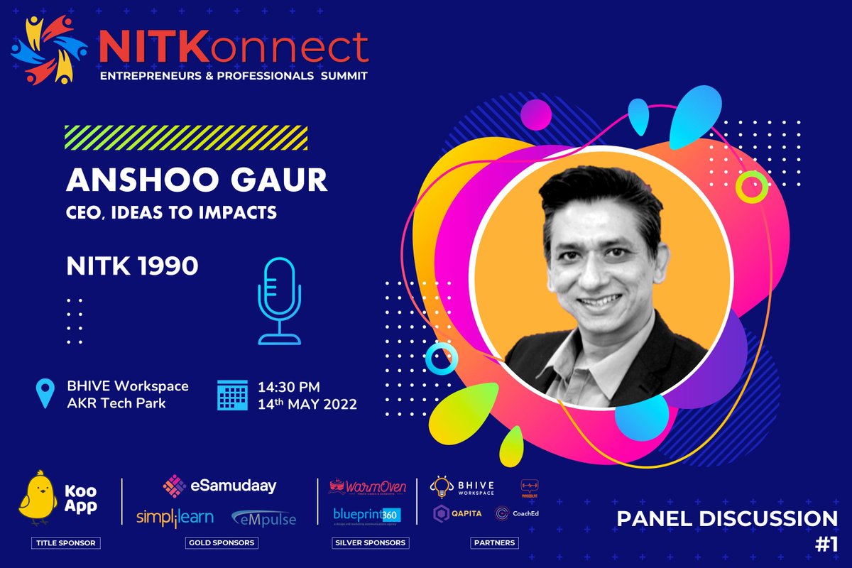 PrabhuKeDarshan's tweet photo. Meet @anshoogaur, CoFounder and CEO, Ideas To Impacts & #angelinvestor at the #InvestorPanel and during the #Networking sessions.
Register for NITKonnect 2022 here: https://t.co/023kraq7MQ https://t.co/4zxtdPiFlr