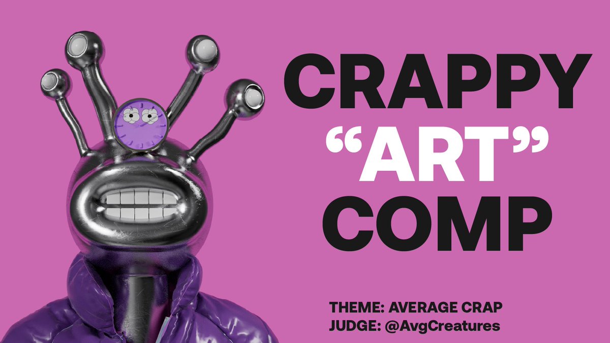 clockfacesNFT's tweet photo. This week it's a Crappy Art Competition with @AvgCreatures 🎨💩

1st prize: Average Clock NFT &amp; 0.03Ξ

Top 5: Clock Faces WL

To enter:

- Follow @clockfacesNFT &amp; @AvgCreatures
- Like &amp; RT
- Reply with your crappy Average Creatures art

Entries close Friday 13th May 8pm UTC https://t.co/qYGiE1CCMF