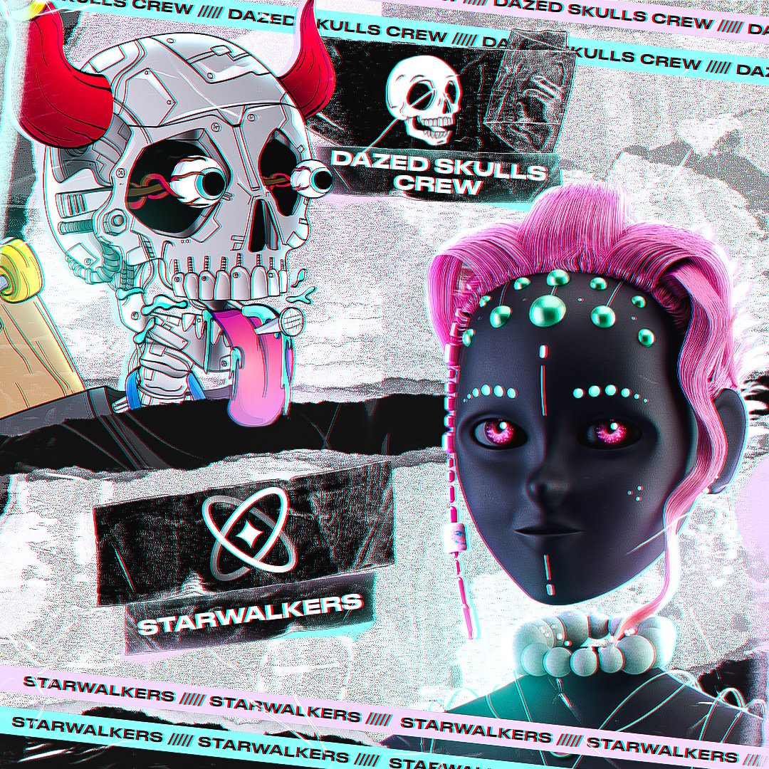 Hey, ✦Walkers! 
Our collab with Dazed!
To celebrate this, we are giving away: 
5 WL Spots x Star Walkers
5 WL Spots x Dazed 
📌To enter:
✅Follow 
<a href="/dazedskullscrew/">Dazed Skulls Crew | Free Mint</a>
 &amp; 
<a href="/Starwalkers_io/">STARWALKΞRS™</a> 
✅Like &amp; RT
✅Tag 2 NFT friends
⏳24 hours
#NFTGiveaway #NFTs #NFTCommunity