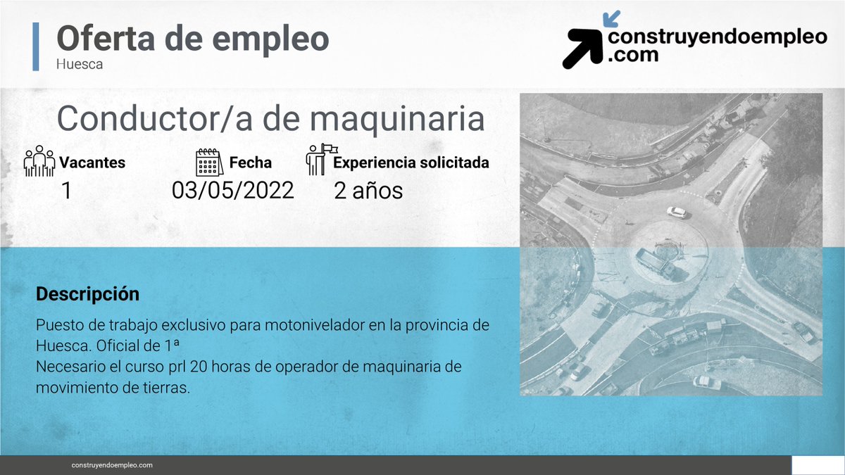 FLC_Empleo's tweet photo. ⚠ Consulta nuestro portal de empleo, y conoce las vacantes en el sector.
💼Conductor/a de maquinaria, #Huesca
💼Encofrador/a, #Burgos
💼 Jefe/a de grupo de obras, #Valencia
https://t.co/Riv8x7FhUc  #EresEmpleo #FLCEmpleo https://t.co/QMXzfrGIao