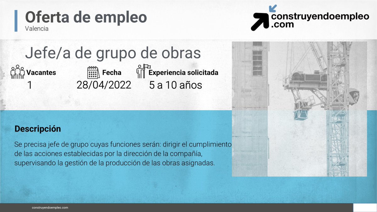 ⚠ Consulta nuestro portal de empleo, y conoce las vacantes en el sector.
💼Conductor/a de maquinaria, #Huesca
💼Encofrador/a, #Burgos
💼 Jefe/a de grupo de obras, #Valencia
construyendoempleo.com/#/mainPage  #EresEmpleo #FLCEmpleo