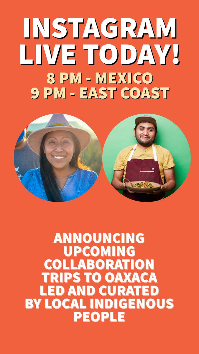LAMCreativeAVL's tweet photo. JOIN US TONIGHT!
We will be talking about our upcoming trips to Oaxaca with @tequiofoods in collaboration with @lilythezapotectraveler - An immersive cultural experience led and curated by local indigenous people #oaxacatravel #oaxacalifornia #zapotec #Xiche #chef #mezcal https://t.co/IWaPYWnEzz