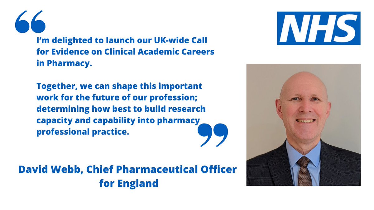 David Webb (@davidwebb_1) on Twitter photo Please take part in our UK-wide call for evidence on developing clinical academic careers in pharmacy – we want to hear your views on the best ways to increase research capacity and capability in pharmacy professional practice. <a href="/NJCallender/">Natasha Callender</a> <a href="/HaddingtonNick/">@HaddingtonNick</a>
@ChristineBond20 Please take part in our UK-wide call for evidence on developing clinical academic careers in pharmacy – we want to hear your views on the best ways to increase research capacity and capability in pharmacy professional practice. <a href="/NJCallender/">Natasha Callender</a> <a href="/HaddingtonNick/">@HaddingtonNick</a>
@ChristineBond20