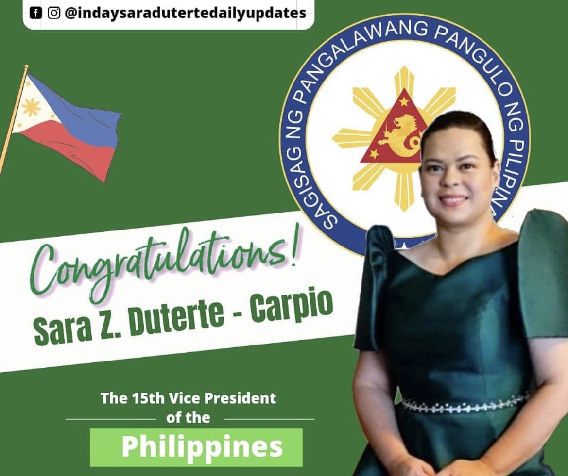 ❤️💚❤️💚 Congratulations Ma’am SARA our Vice President!!!🇵🇭 Mahalin natin ang PILIPINAS!!!