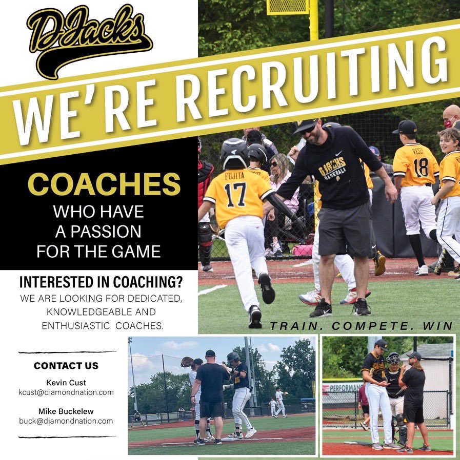Djacksbaseball's tweet photo. We are looking to build on &amp; expand our coaching staff. Shoot us a DM or email Kevin Cust &amp; Mike Buckelew if you are interested #djacks #baseball #program #22yearsofconsistency https://t.co/GcsCvFapra