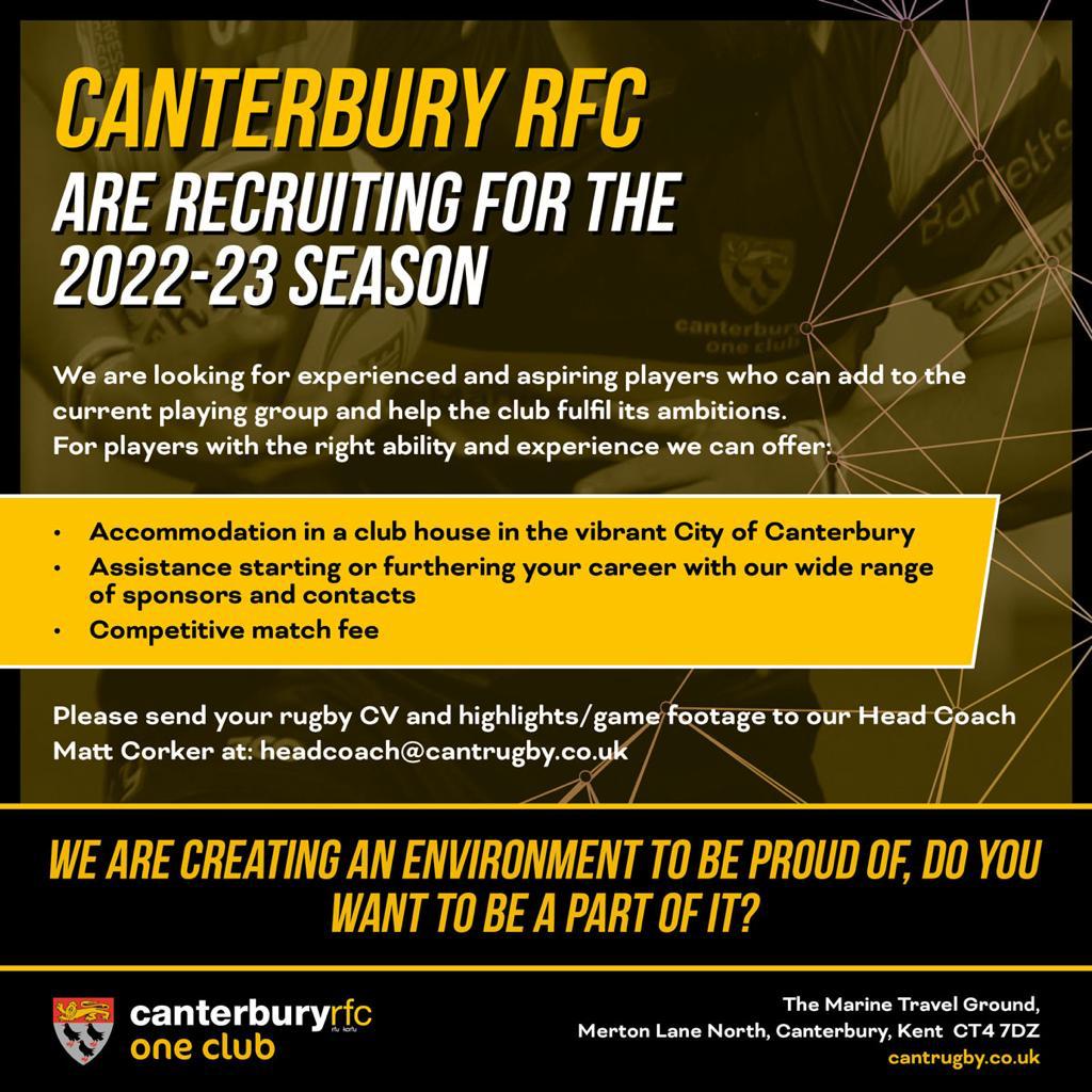 cantrugby's tweet photo. We are recruiting for the 22-23 season. We are creating an environment to be proud of. Do you want to be a part of it? #OneClub #rugbyteam #rugbyplayer https://t.co/beHH7GY9Sr