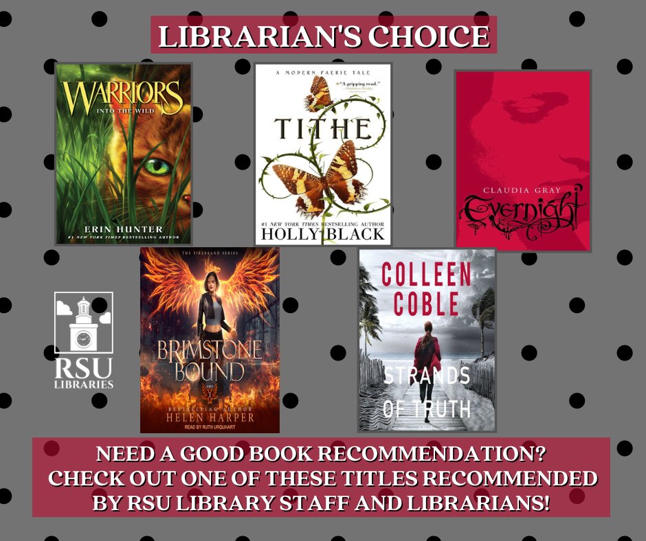 rsulibraries's tweet photo. Need a good book recommendation? Check out our new Librarian's Choice collection on OverDrive! Sign in with your MyRSU login to check out titles! https://t.co/Q1OYEZ84FV #booklovers #BookRecommendations #rsulibraries #RSU https://t.co/GjzzF2n9Fd