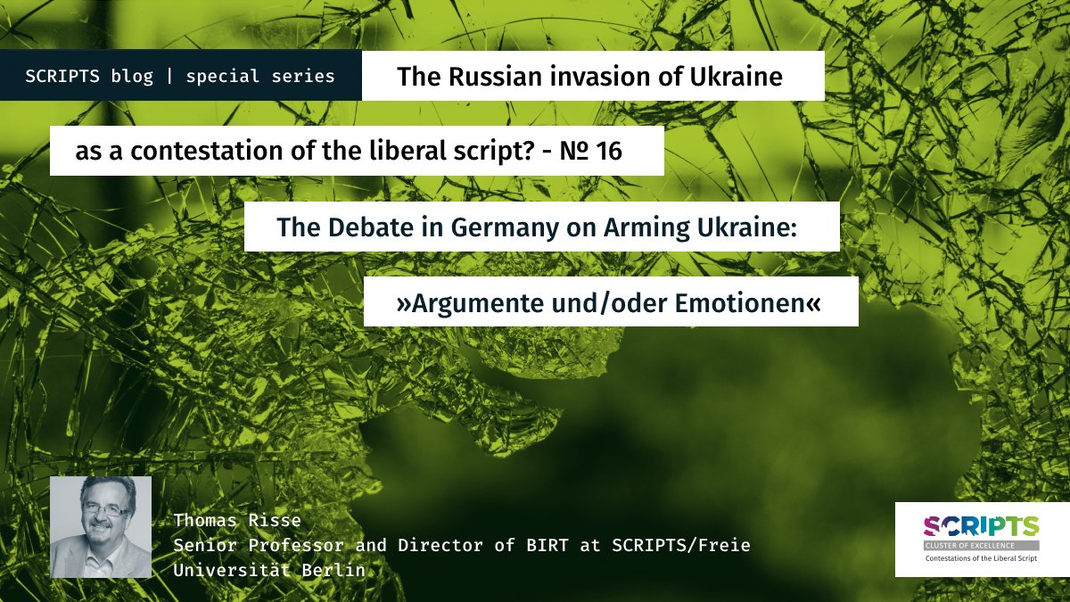 scriptsberlin's tweet photo. Wie der Ukraine helfen, ohne eine unkontrollierbare Eskalation zu riskieren? Diese Frage beschäftigt die deutsche Öffentlichkeit. Thomas Risse, Experte in internat. Sicherheitspolitik, antwortet im #ScriptsBlog als Replik auf #Habermas in der @SZ. Lesen ➡️ https://t.co/9bDWPSIIYf https://t.co/WiwCqg8jo1