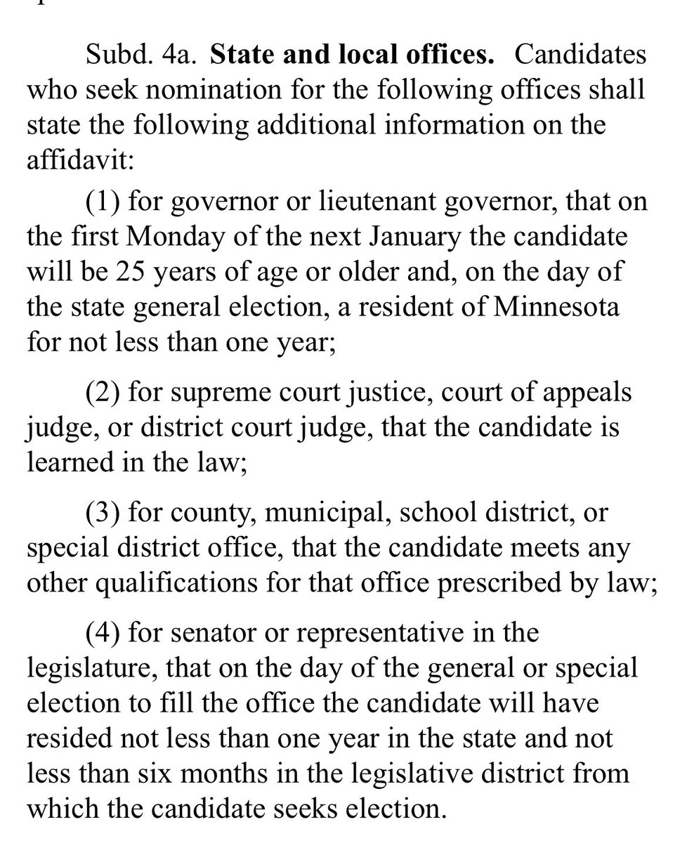 Stowydad's tweet photo. It’s now within six months of the 2022 general election, which means #mnleg candidates must have established residency by now in the district where they are running. (Doesn’t cover congressional candidates.) https://t.co/vXcxZ8SpSZ