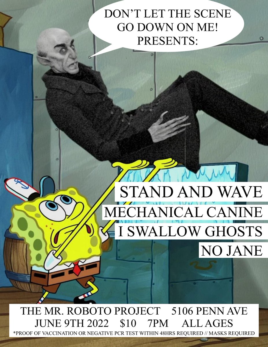 NEW SHOW: <a href="/standandwaveny/">Shamble Into Frame MUSIC VIDEO??</a> + <a href="/mechk9/">Mechanical Canine</a> w/ I Swallow Ghosts + <a href="/no_jane_pgh/">no jane, drummer of wasted space</a> 6/9 at <a href="/RobotoProject/">The Roboto Project</a>!!

TICKETS: brownpapertickets.com/event/5451306

FB EVENT: fb.me/e/1OxYrzj3D

Proof of vax or negative pcr test within 48hrs required. Masks required