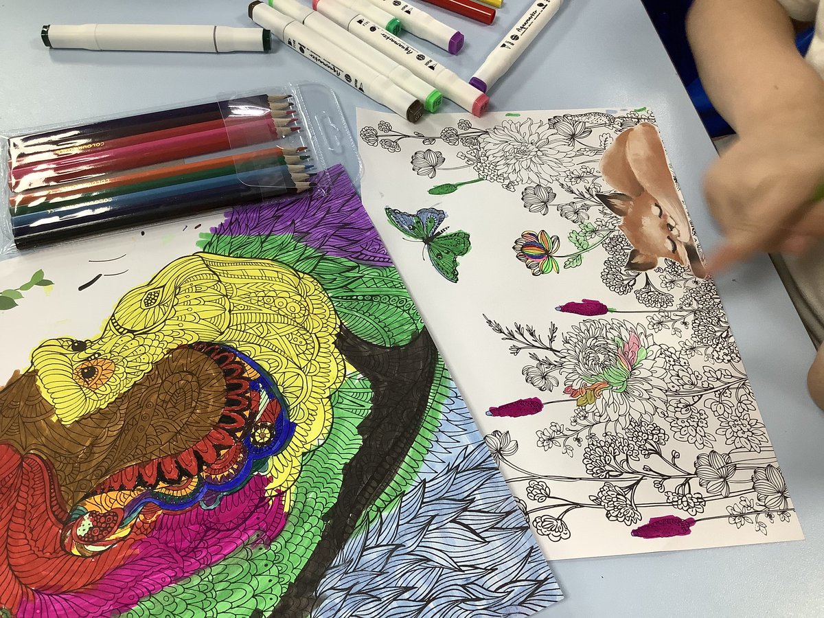 lowerhalstowsch's tweet photo. You could hear a pin drop in Beech classroom as the colouring club crew took to their pencils and pens. #mindfulnesscolouring #creative https://t.co/xDVzmvBGME