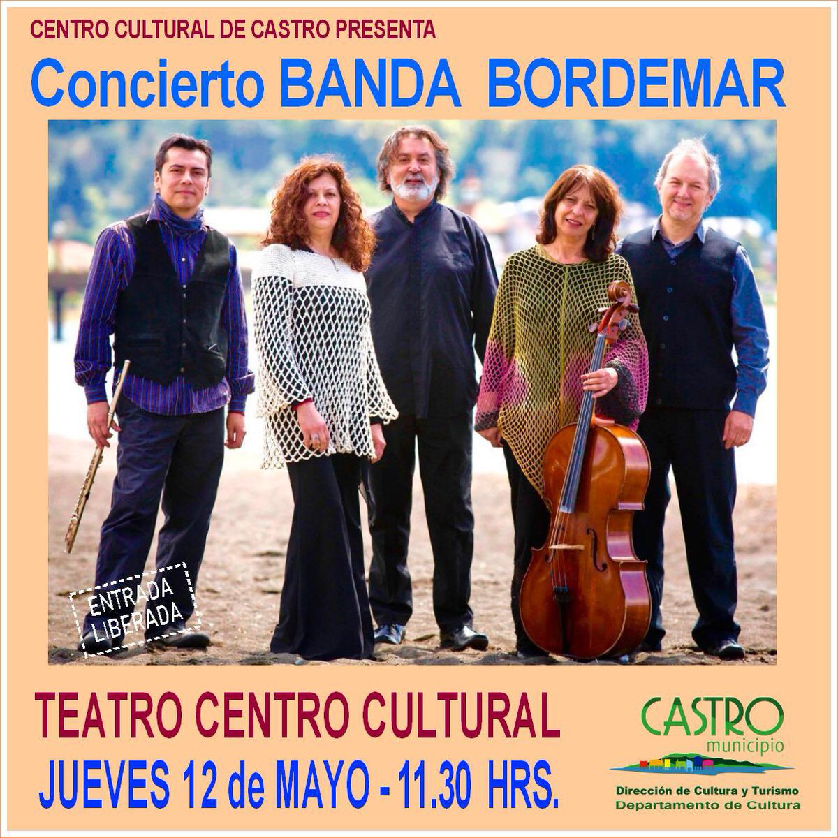 Juaneduardoconc's tweet photo. ¡ Seguimos con nuestro calendario cultural ! El próximo jueves 12 de Mayo 11:30 Hrs. tendremos la presentación de la #Banda #BORDEMAR. Con 40 años de trayectoria musical, mezcla el folclore chilote y música de cámara, se presentará en el Centro Cultural Municipal.
Te esperamos https://t.co/GilHUkgaP6