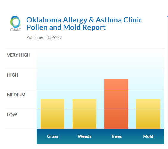 okallergyasthma's tweet photo. With the heat and the wind, here we go again. #treepollen is high #pecantree is the top pollinator. #Weedpollen, #grasspollen and #mold all move to moderate. #okallergyreport https://t.co/jJwydEXCIt