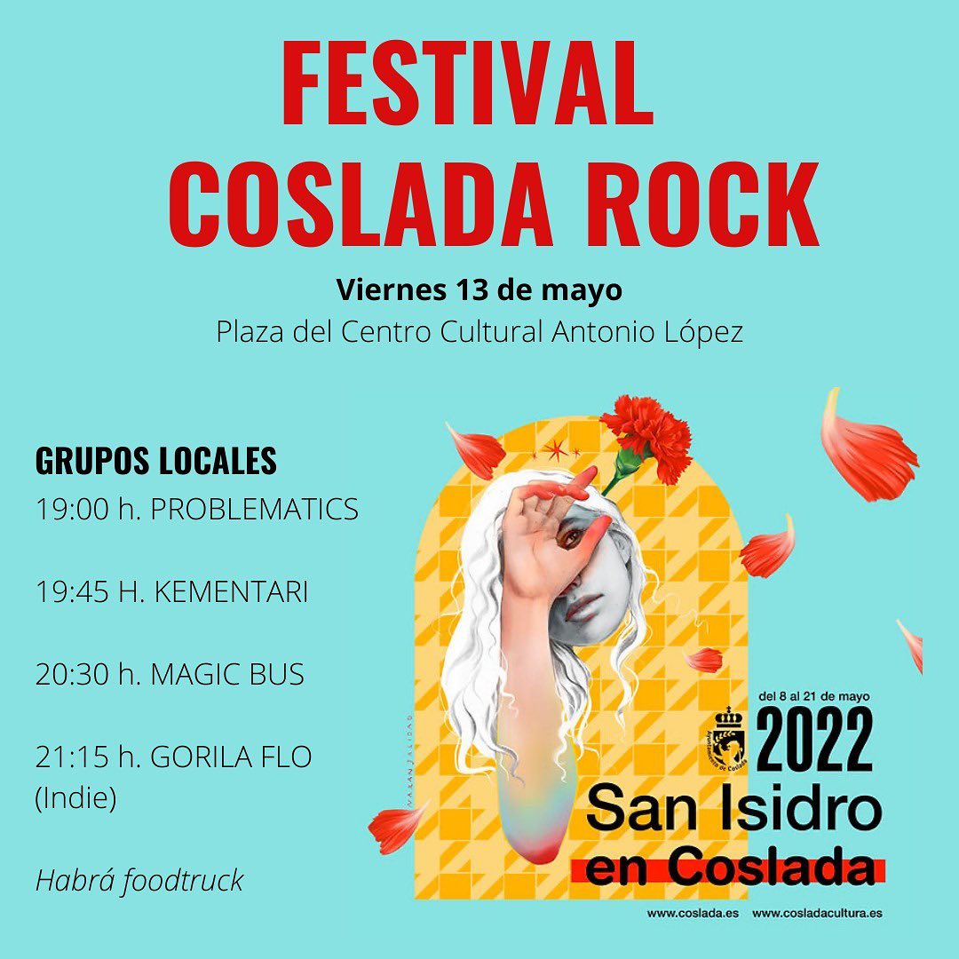 CULTURA | 🎉🪩 #SanIsidro en #Coslada

🎤🎶 Festival Coslada #Rock

🗓️ Viernes 1⃣3⃣ de mayo en la Plaza C.C. Antonio López a partir de las 19:00 hs.

🔴 Toda la programación ⤵️
cosladacultura.es/sanisidro

➕ℹ️⤵️
📞 916278200 ext. 1200
📩 infocultura@ayto-coslada.es