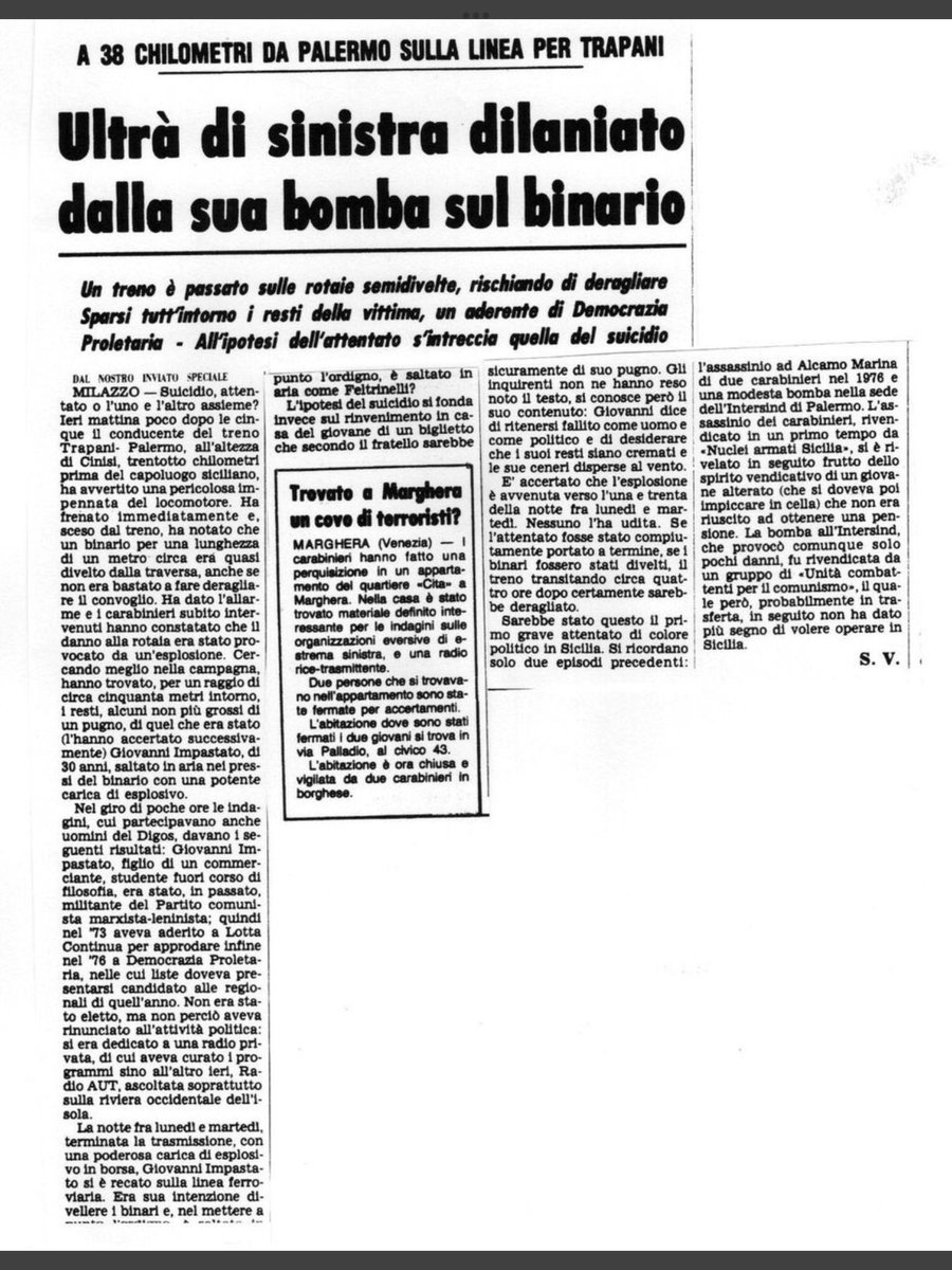 francofontana43's tweet photo. Il 9 maggio 1978 Peppino Impastato veniva ucciso dalla mafia.
Così, indegnamente, il @Corriere ne dava notizia.
Sarebbe giusto, anzi dovuto che il direttore attuale, Luciano Fontana, certamente non direttamente responsabile all’epoca, chieda scusa ai lettori.
Così, per decenza. https://t.co/PBi5OrJ3gY