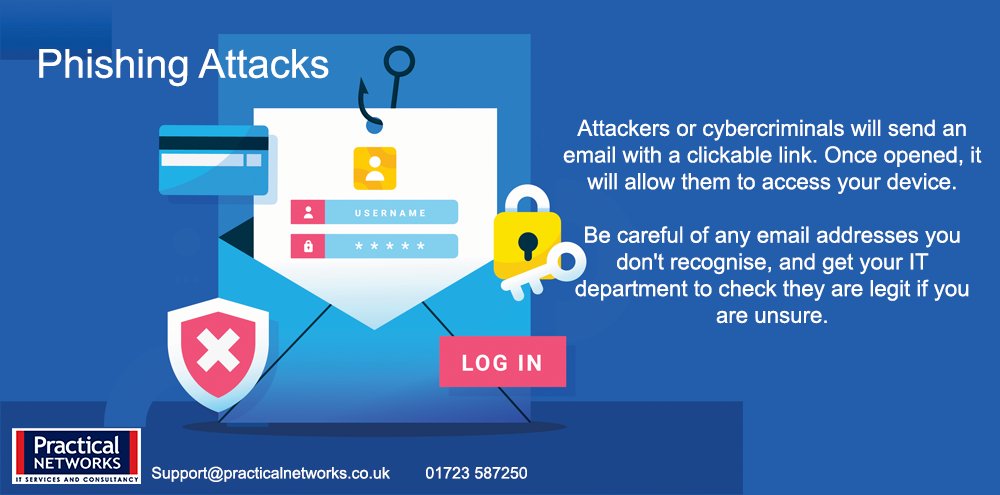 PracNetworks's tweet photo. Cyber Security is something we take very seriously. Over the coming weeks, we will be outlining the different types of Cyber Attacks that could occur and tips on how to protect you and your company.
#1 Phishing Attacks! π΅οΈββοΈπ£
#practicalnetworks #CyberSecurity #phishing https://t.co/3xEAZLu0yz
