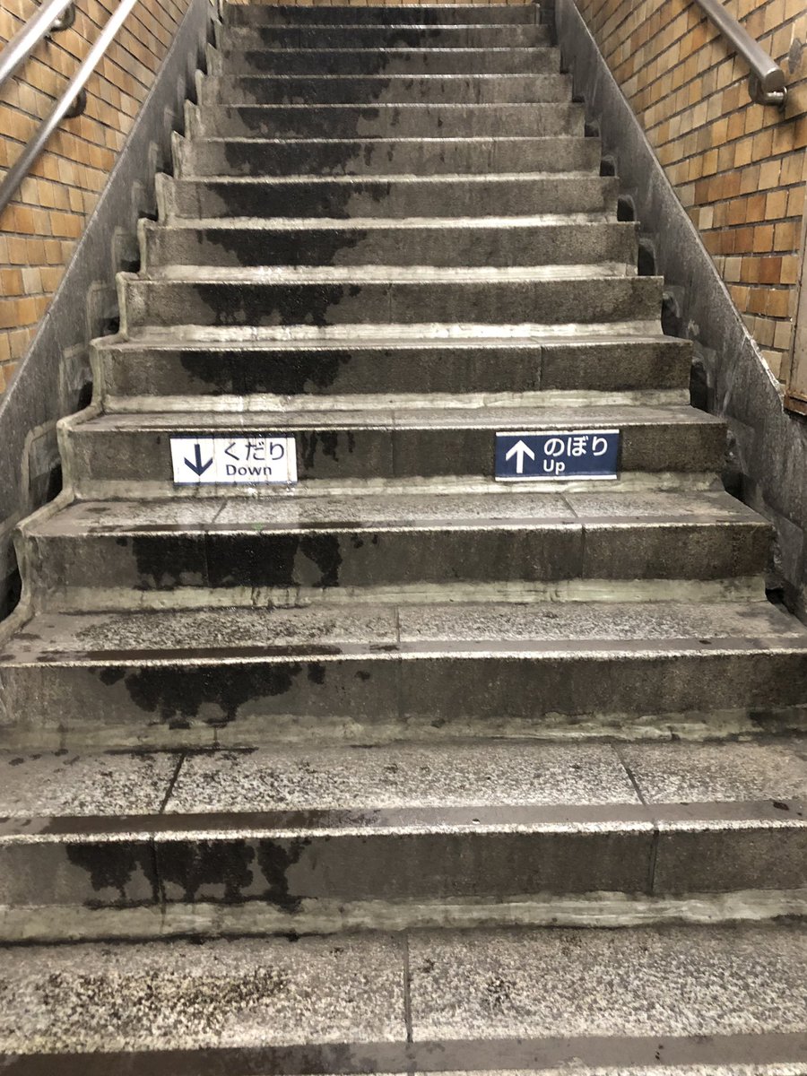 日本人の律儀さが伝わる 雨の日の地下鉄の階段の写真が面白い これ見ると余計守ろうって気になる Togetter