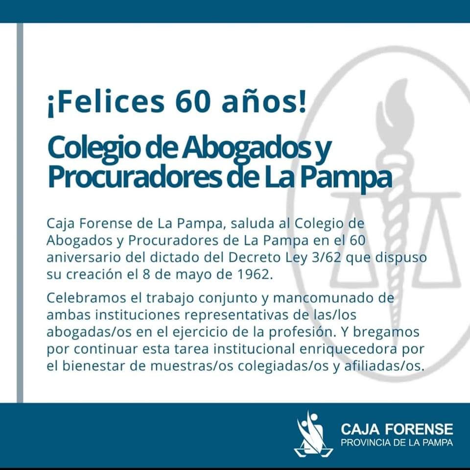 CajaForenseLP's tweet photo. 📣📣📣 Saludamos en su 60 aniversario al Colegio de Abogados y Procuradores de La Pampa. #Felizaniversario!!!

#abogadosdelapampa https://t.co/tAqb4iicBs