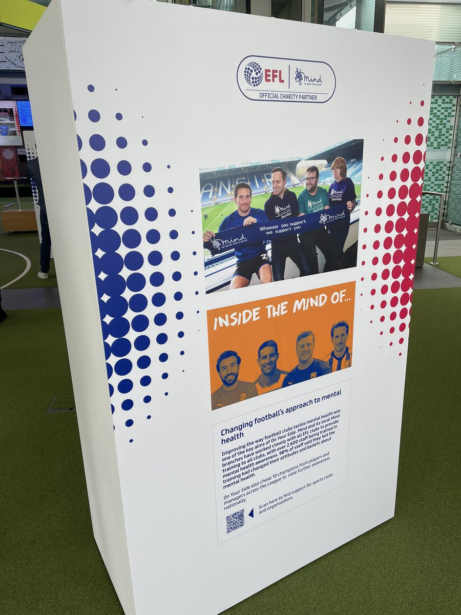 The exhibition runs for seven weeks <a href="/FootballMuseum/">Nat. Football Museum</a>  - head on down to learn more about how football, the <a href="/EFL/">EFL</a>’s 72 Clubs and the work of <a href="/MindCharity/">Mind</a> have helped people across the country. 
#OnYourSide | #MentalHealthAwarenessWeek | #EFL
