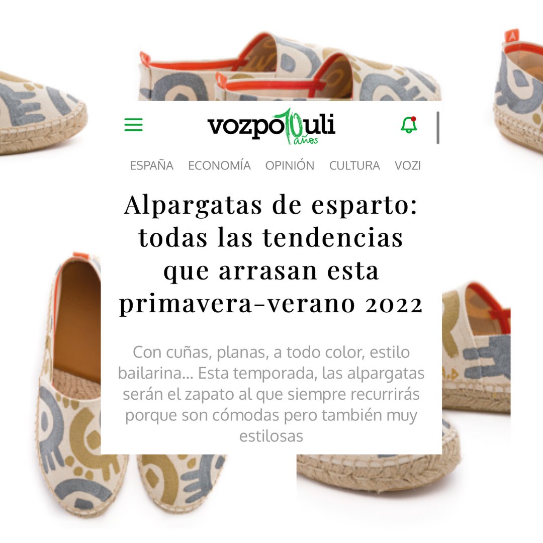 abarcashoes's tweet photo. 📰¡Salimos en la revista @voz_populi!😍 

👉Lee el artículo entero aquí: https://t.co/9YMG2ou8Bq

#abarcashoes #alpargatasartesanales #madeinspain #vozpopouli #primavera2022 #nuevacoleccion https://t.co/eZU3tCRlwG