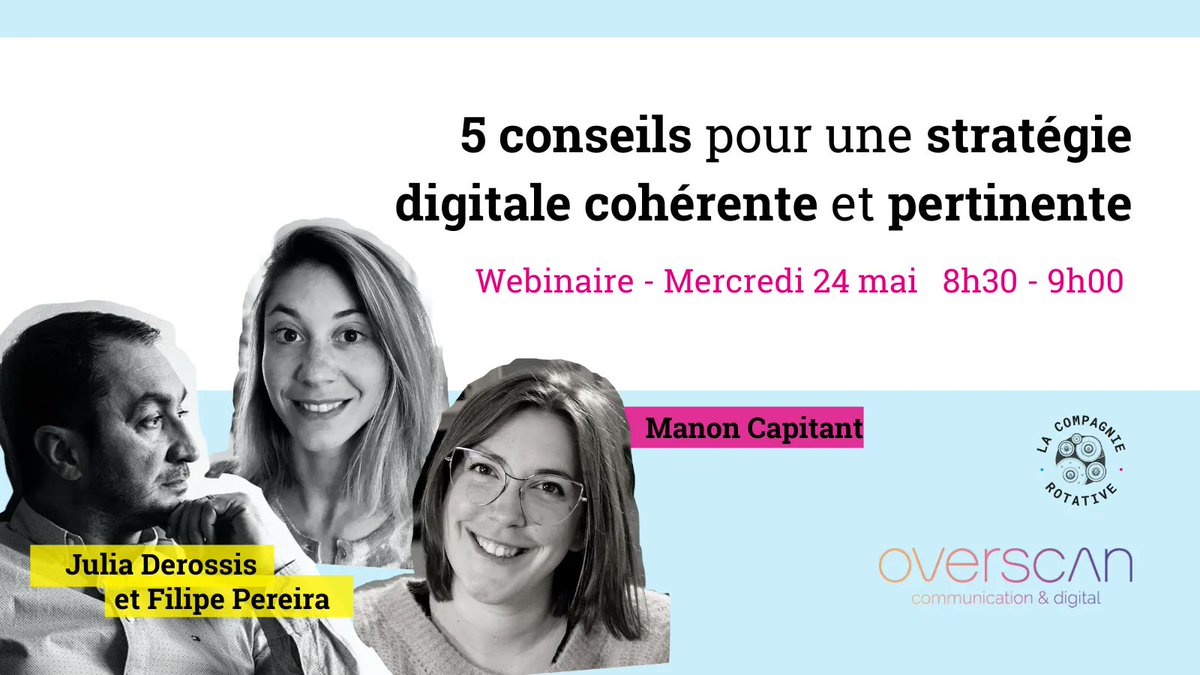 La Compagnie Rotative (@lacierotative) on Twitter photo Avec notre partenaire Overscan, nous vous proposons de participer à un webinaire matinal le mercredi 24 mai pour bien démarrer votre journée !
L'événement est gratuit, vous pouvez vous inscrire ici : buff.ly/3vNM6af
<a href="/JuliaDerossis/">Julia Derossis</a> <a href="/ManonCapitant/">Manon Capitant</a> <a href="/agence_overscan/">Overscan</a> Avec notre partenaire Overscan, nous vous proposons de participer à un webinaire matinal le mercredi 24 mai pour bien démarrer votre journée !
L'événement est gratuit, vous pouvez vous inscrire ici : buff.ly/3vNM6af
<a href="/JuliaDerossis/">Julia Derossis</a> <a href="/ManonCapitant/">Manon Capitant</a> <a href="/agence_overscan/">Overscan</a>