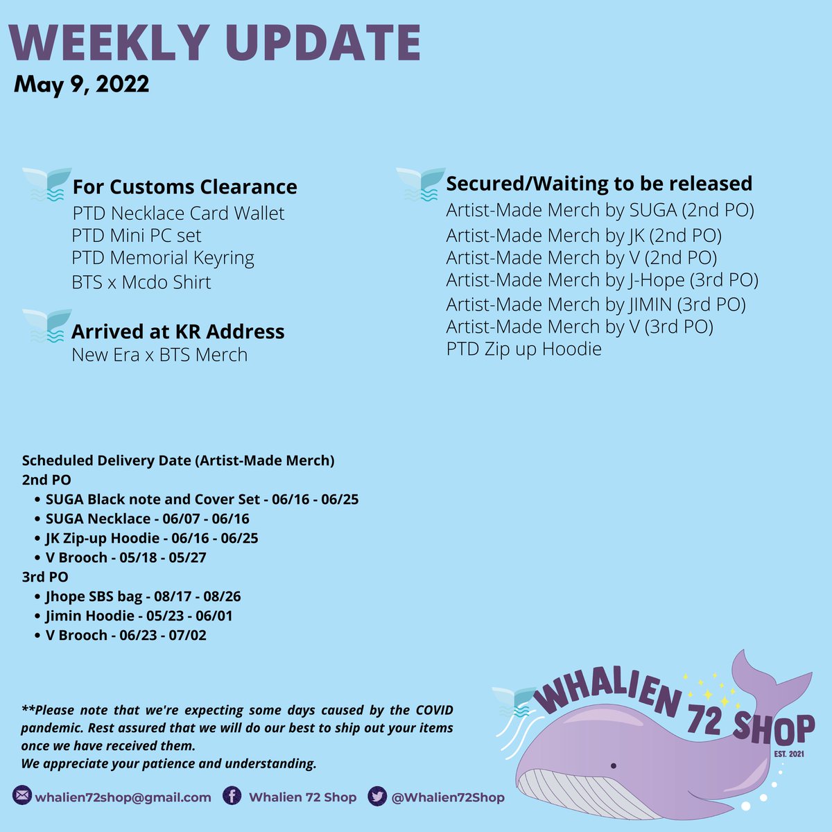 Whalien72Shop's tweet photo. Good evening, chingus! Were you able to vote? π Quick update lang on your orders. We will be sending a separate update via DM once mareceive namin yung box with PTD and Mcdo merch. Thank you so much sa patience nyo with this box hihi. Stay safe!! #Whalien72_Updates https://t.co/1fpxkt82gs