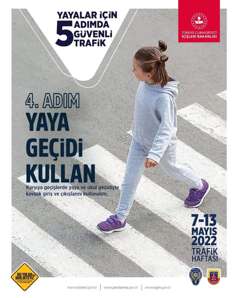 Yayalar İçin 5 Adımda Güvenli Trafik
#karayollarıtrafikhaftası
#bihareketinebakarhayat
#kemerinleyolverhayata
#kemerimhepaklımdaannemhepyanımda
#yayalarkırmızıçizgimiz
#trafikteheryıldahaiyiye 

<a href="/tcmeb/">Millî Eğitim Bakanlığı</a>
@hmzaydg <a href="/haciomerkartal/">Hacı Ömer KARTAL</a> <a href="/brahimKler2/">İbrahim Kılıçer</a>