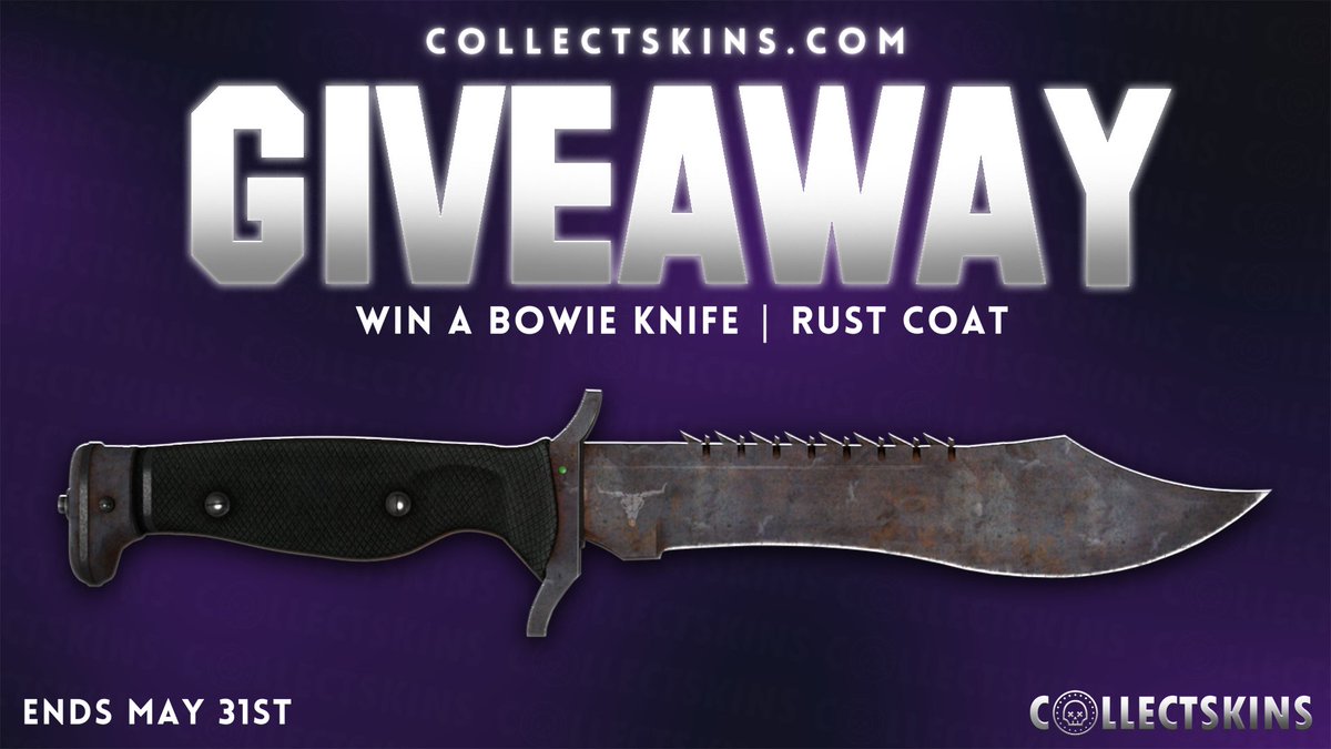 CollectSkins's tweet image. GIVEAWAY: BOWIE KNIFE | RUST COAT (BS) $80

JOIN FOR THE CHANCE TO WIN: 
gleam.io/53XJy/csgo-kni…

Ends on the 31st of May! ⏱️

bit.ly/joincollectski…

#csgo #csgogiveaway #csgoskins #giveaway #gaming #free #collectskins #freecsgoskins #csgogiveaways