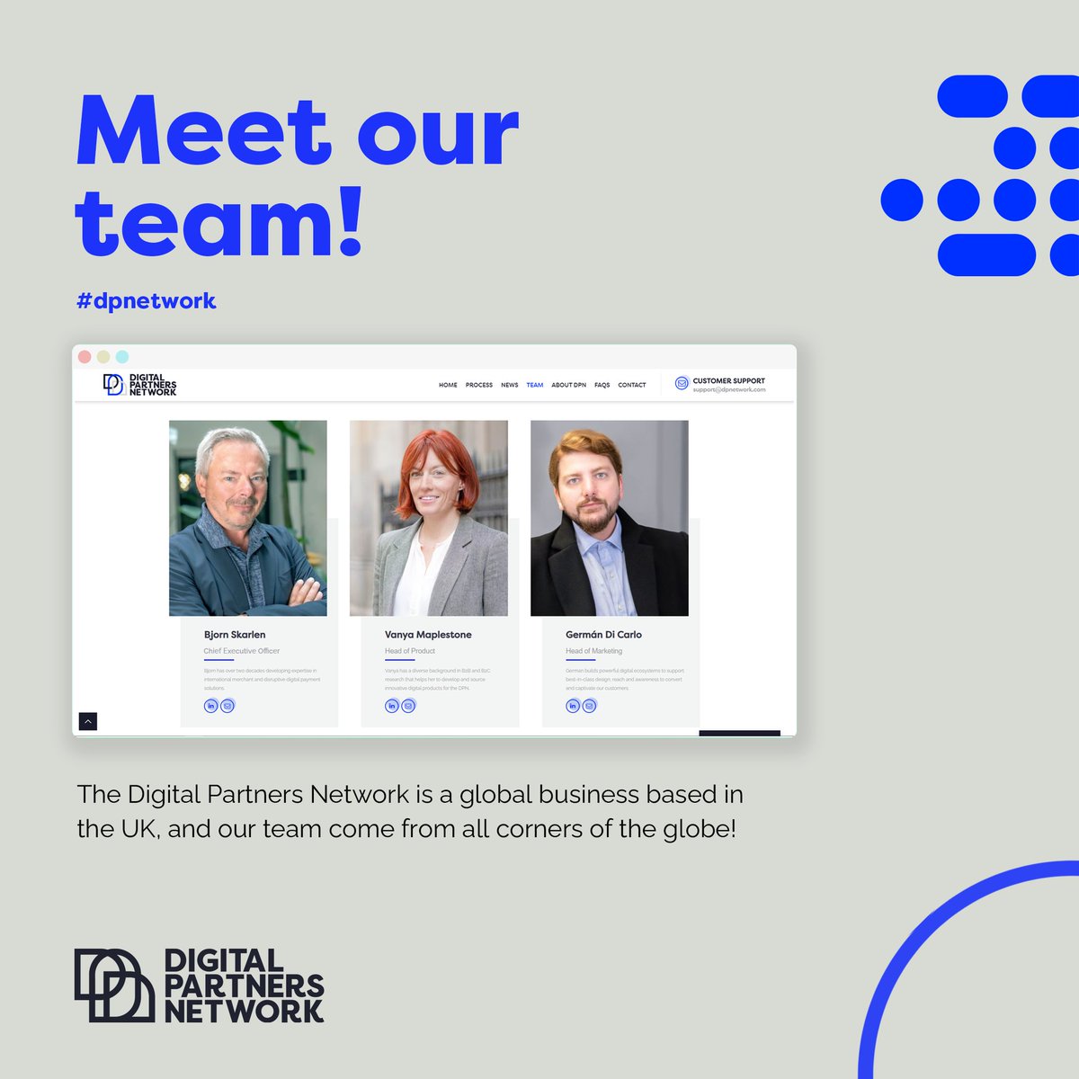 dpnetworkplc's tweet photo. The Digital Partners Network is a global business based in the UK with a team from all over the globe. Meet our management team! https://t.co/H2j7jT7Swu #WeAreDPN #dpnetwork #DPNteam https://t.co/ydCYGrGAry