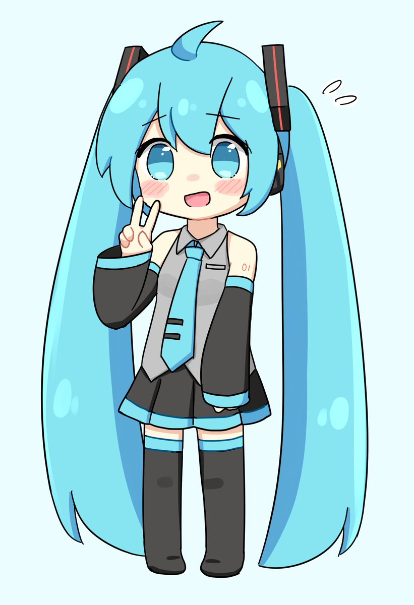 初音ミク 「ミクさんピースして! 」|ねこみんのイラスト