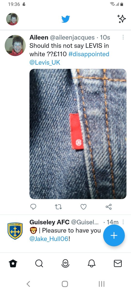 aileenjacques's tweet photo. @Levis_UK this isn't ok is it , I tweeted about it yesterday, no response as yet 
Where is "LEVIS " on the red tab?? https://t.co/pfkNsogrxb