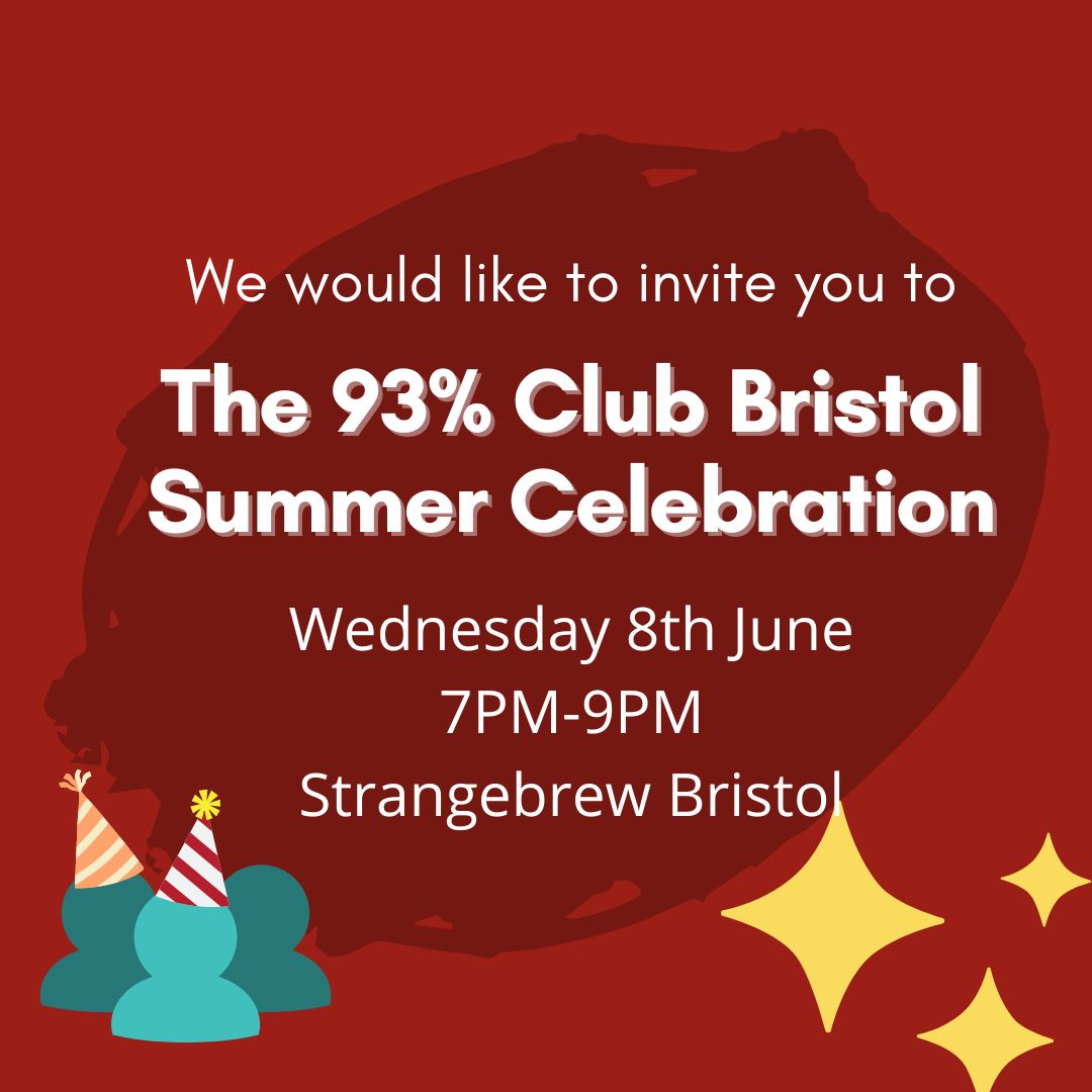 The93pClub's tweet photo. The 93% Club Bristol Summer Celebration!
Wednesday 8th June 7pm-9pm @ Strange Brew Bristol!

Come along for a fun evening of food, drink and networking.
You can get your tickets now using this link: https://t.co/CY8C5bYhrR https://t.co/FSdGAetqw6