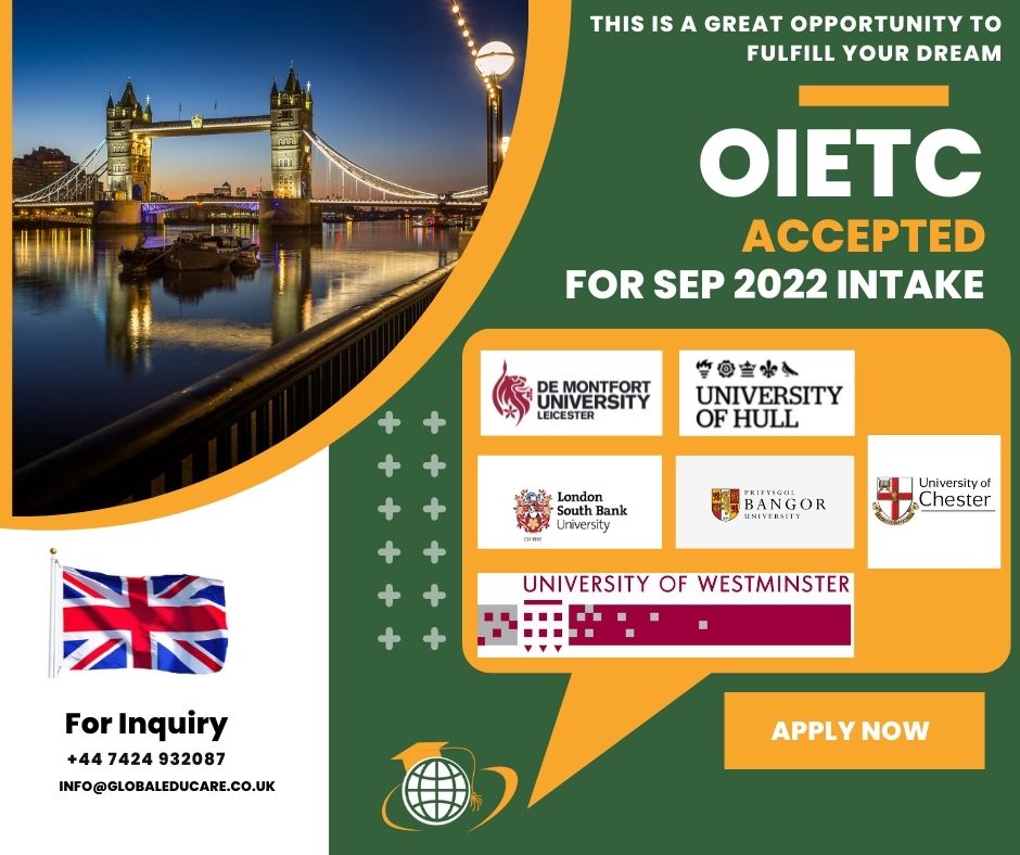 Application for September 2022 session is going on!
Without IELTS apply to the UK
 -OIETC

Please contact us if you want to study in UK.
+44 7424 932087(UK), ( WHATSAPP )
Email: info@globaleducare.co.uk
#Bangladesh
#Dhaka
#studyabroad
#bangladeshiblogger #studyinuk #studyabroad