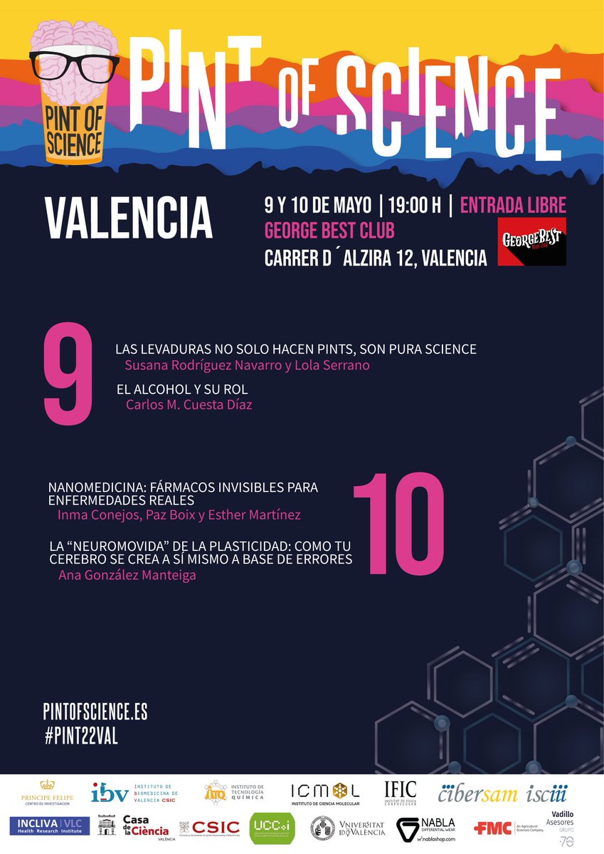 CIPFciencia's tweet photo. Nos vemos esta tarde a partir de las 19h en @GeorgeBestClub con @susaopina Lola Serrano y Carlos M Cuesta. Mañana será el turno de @iconejos @PazBoix Esther Martínez y Ana González #Pint22VAL
@pintofscienceES https://t.co/SsBEfN3xWd