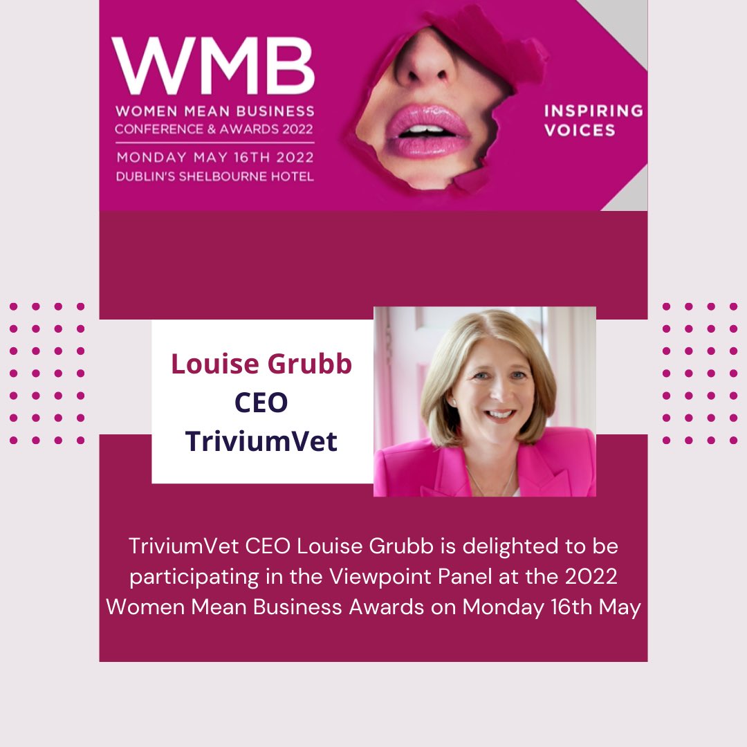 This years <a href="/WMBMagazine/">Women Mean Business</a> awards will feature <a href="/TriviumVet/">TriviumVet</a> CEO <a href="/grubblouise/">Louise Grubb</a> on the Viewpoint Panel. Tickets are still available at womenmeanbusiness.com/awards/booking…